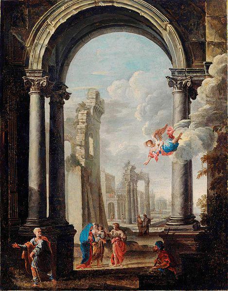 unknow artist ARCHITECTURAL CAPRICCIO WITH THE HOLY FAMILY oil painting image
